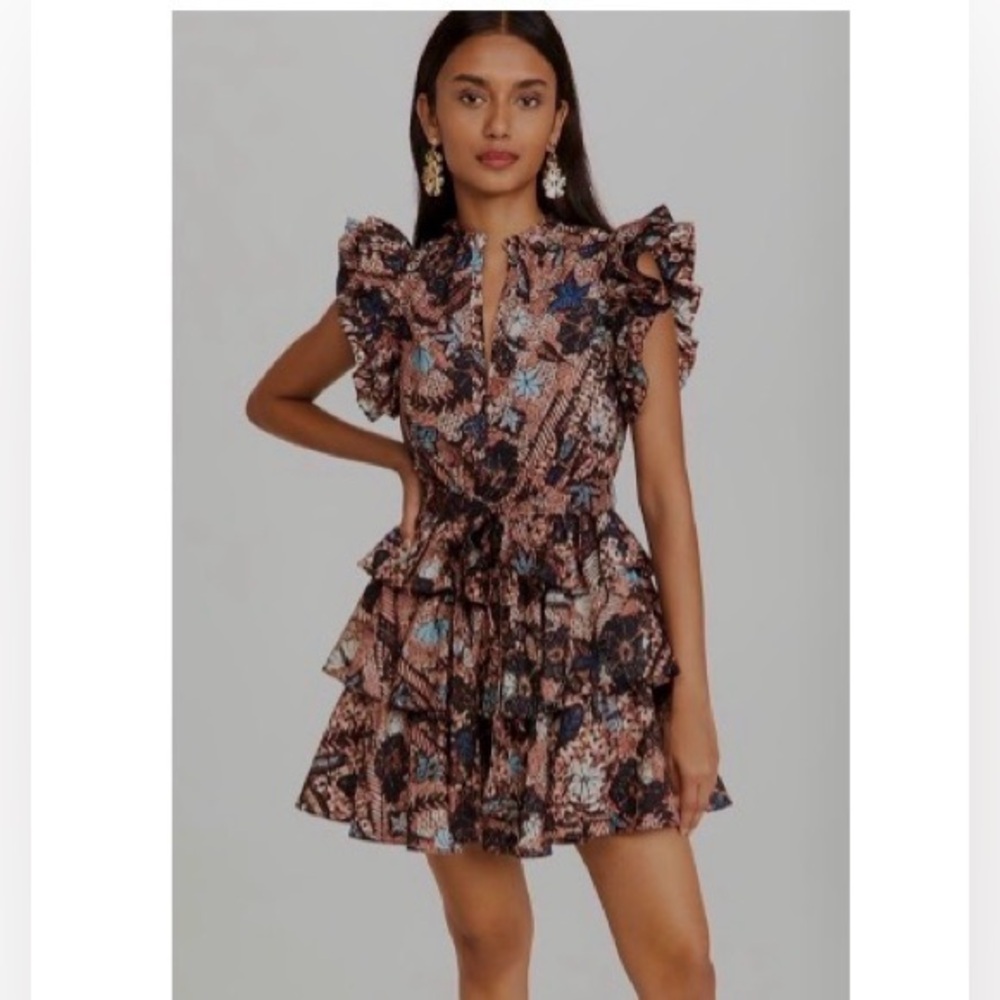 Ulla Johnson Honoria Ruffled Batik Mini Dress Size 6 NWT